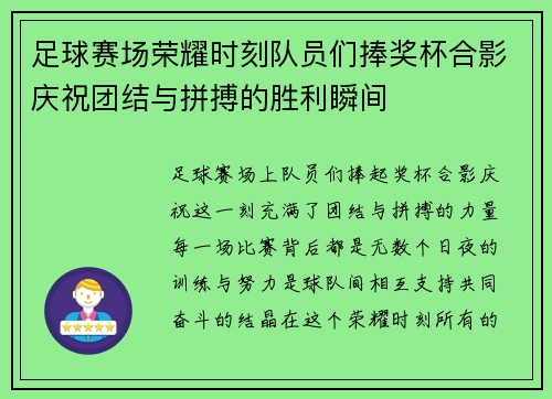 足球赛场荣耀时刻队员们捧奖杯合影庆祝团结与拼搏的胜利瞬间